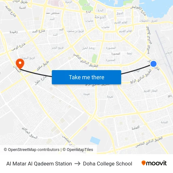 Al Matar Al Qadeem Station to Doha College School map