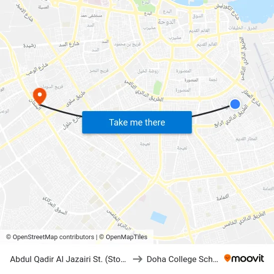 Abdul Qadir Al Jazairi St. (Stop-A) to Doha College School map