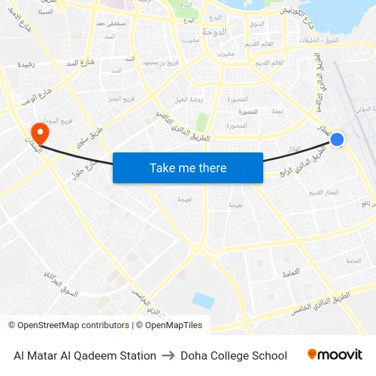 Al Matar Al Qadeem Station to Doha College School map