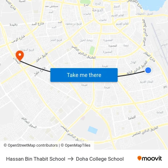 Hassan Bin Thabit School to Doha College School map