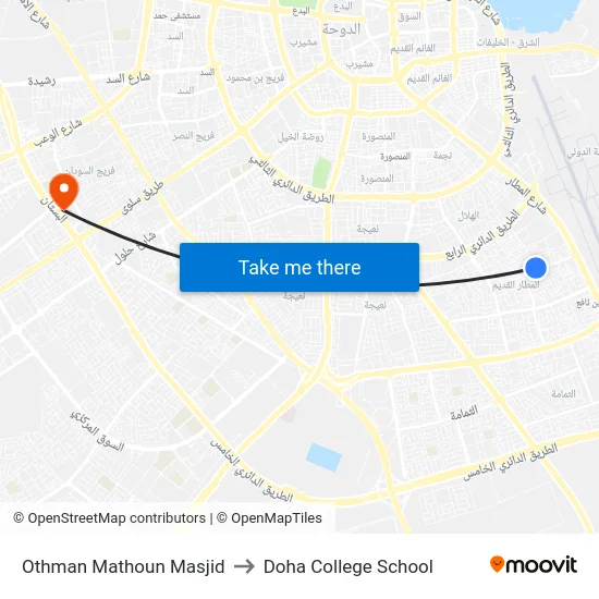 Othman Mathoun Masjid to Doha College School map