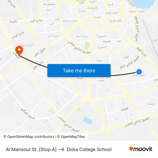 Al Mansour St. (Stop-A) to Doha College School map