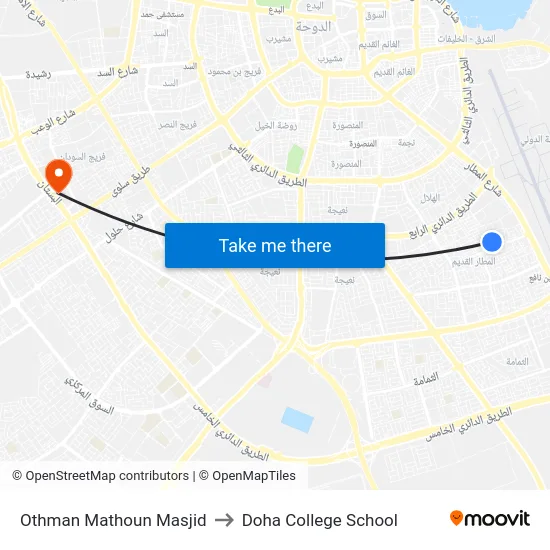 Othman Mathoun Masjid to Doha College School map