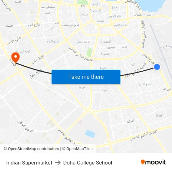 Indian Supermarket to Doha College School map