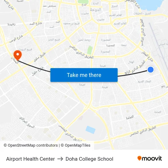 Airport Health Center to Doha College School map