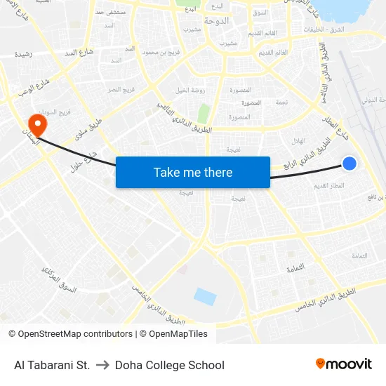 Al Tabarani St. to Doha College School map