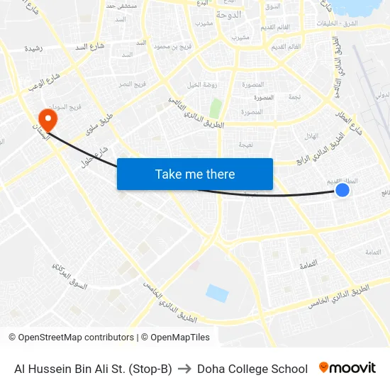 Al Hussein Bin Ali St. (Stop-B) to Doha College School map