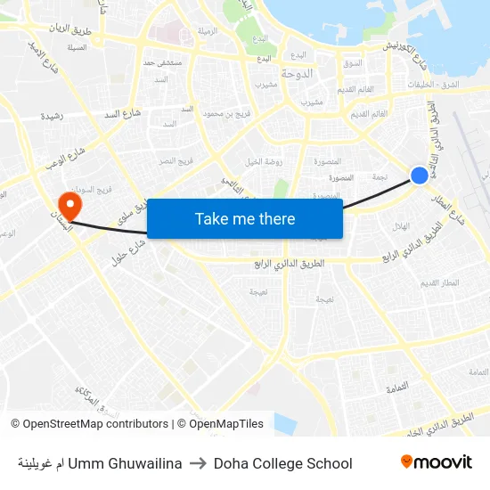 ام غويلينة Umm Ghuwailina to Doha College School map