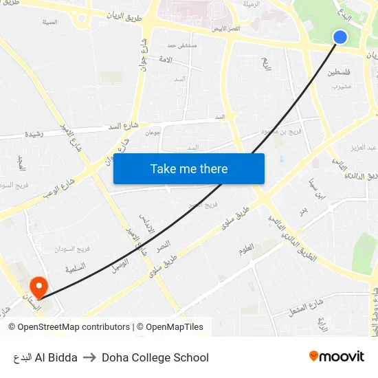 البدع Al Bidda to Doha College School map