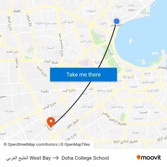 الخليج الغربي West Bay to Doha College School map