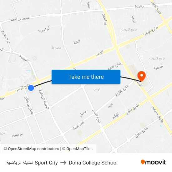 المدينة الرياضية Sport City to Doha College School map