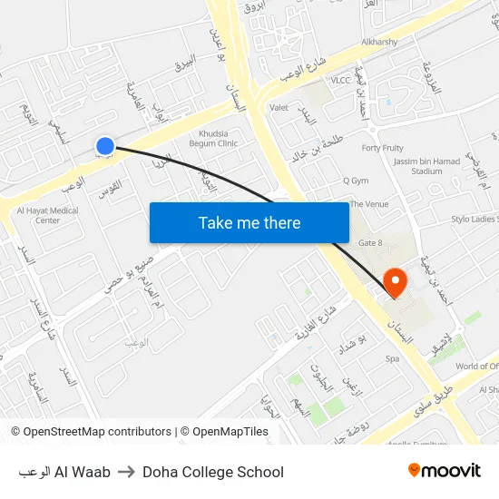 الوعب Al Waab to Doha College School map