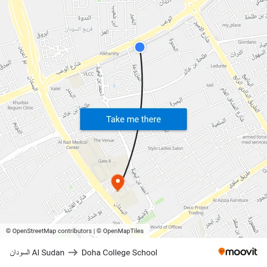 السودان Al Sudan to Doha College School map