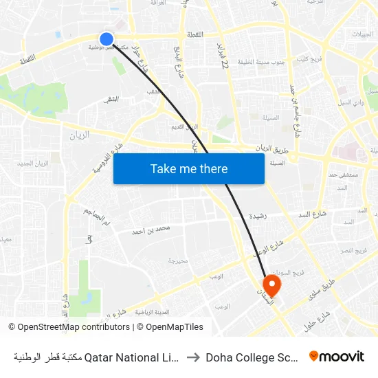 مكتبة قطر الوطنية Qatar National Library to Doha College School map