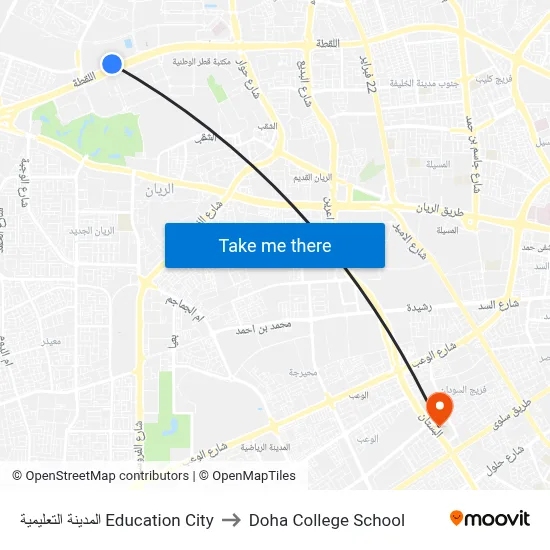 المدينة التعليمية Education City to Doha College School map