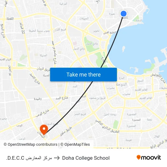 .D.E.C.C مركز المعارض to Doha College School map