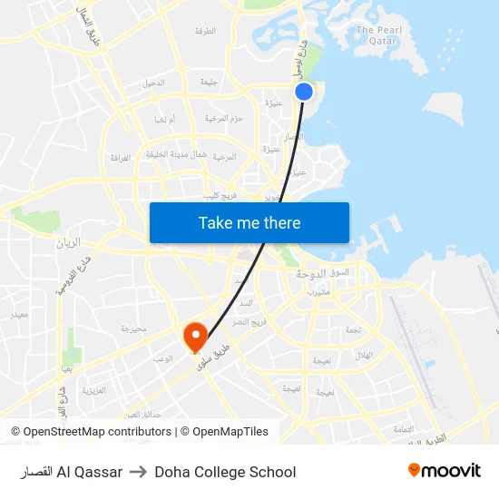 القصار Al Qassar to Doha College School map