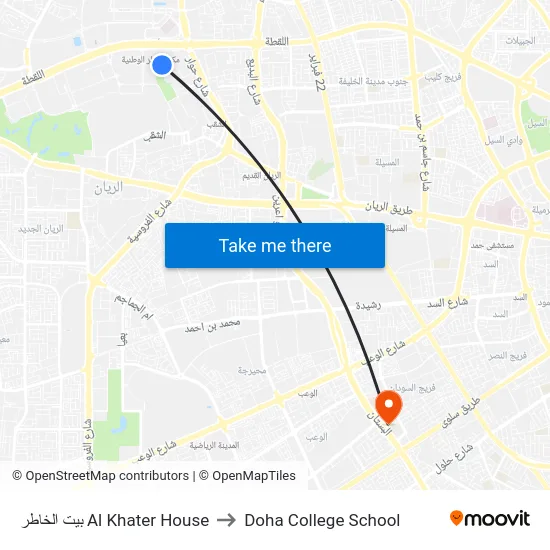 بيت الخاطر Al Khater House to Doha College School map