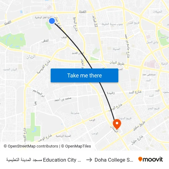 Education City Mosque to Doha College School map