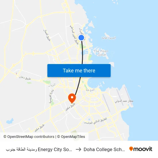 ومدينة الطاقة جنوب Energy City South to Doha College School map