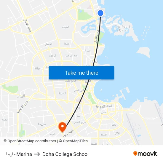 مارينا Marina to Doha College School map