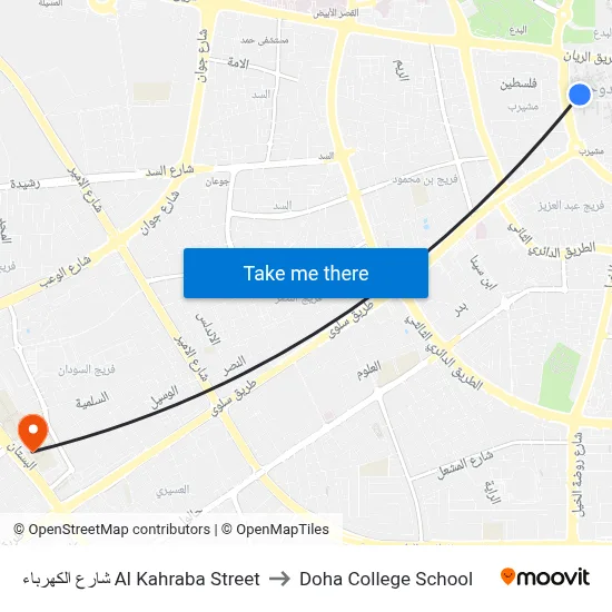 Al Kahraba Street to Doha College School map
