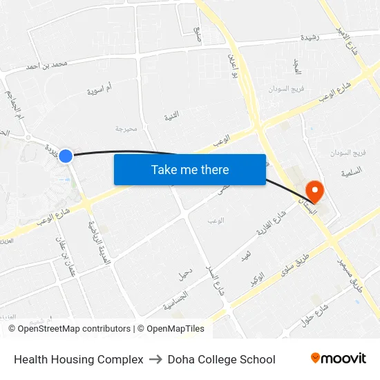 Health Housing Complex to Doha College School map