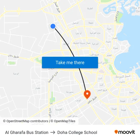 Al Gharafa Bus Station to Doha College School map