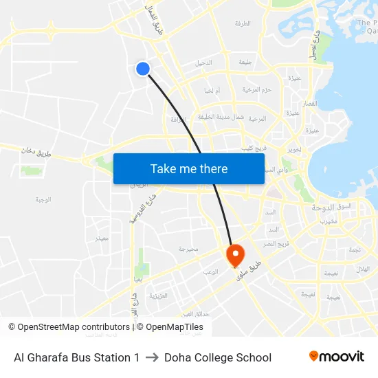 Al Gharafa Bus Station 1 to Doha College School map
