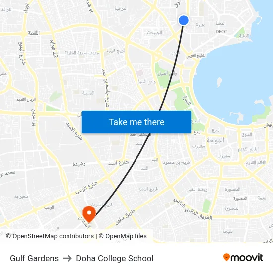 Gulf Gardens to Doha College School map