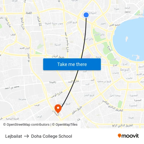 Lejbailat to Doha College School map