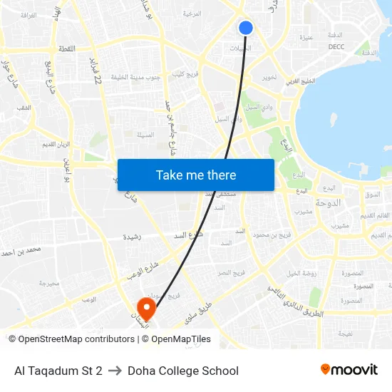 Al Taqadum Street 2 to Doha College School map