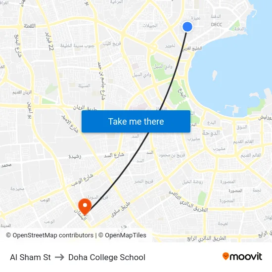 Al Sham St to Doha College School map