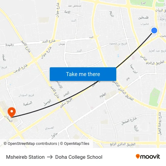 Msheireb Station to Doha College School map
