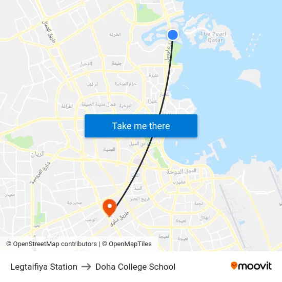 Legtaifiya Station to Doha College School map