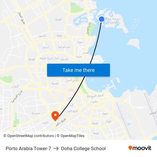 Porto Arabia Tower-7 to Doha College School map