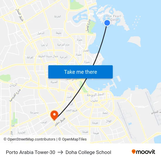Porto Arabia Tower-30 to Doha College School map