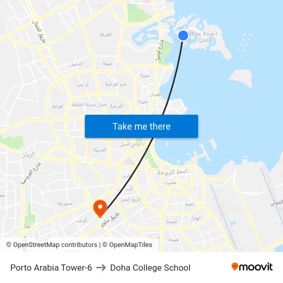 Porto Arabia Tower-6 to Doha College School map