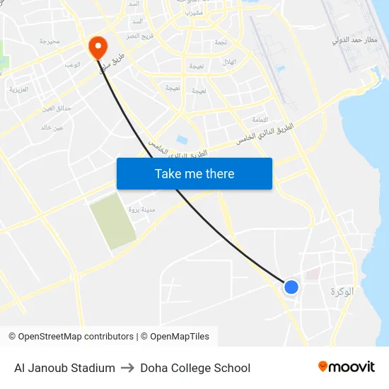 Al Janoub Stadium to Doha College School map