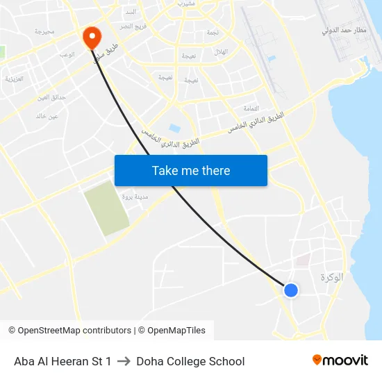 Aba Al Heeran St 1 to Doha College School map