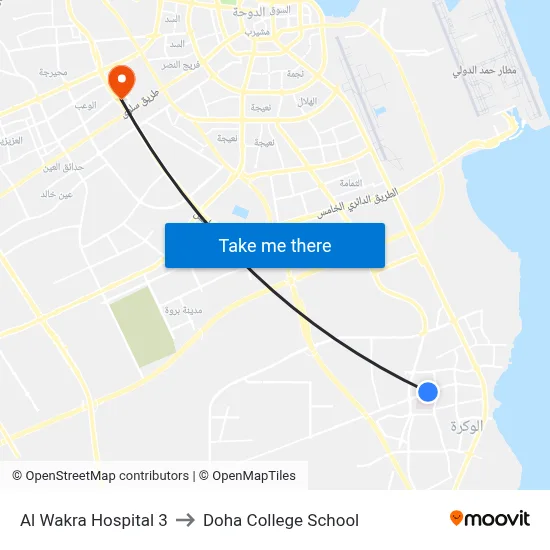 Al Wakra Hospital 3 to Doha College School map