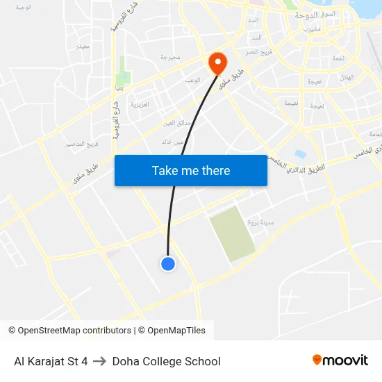 Al Karajat Street 4 to Doha College School map