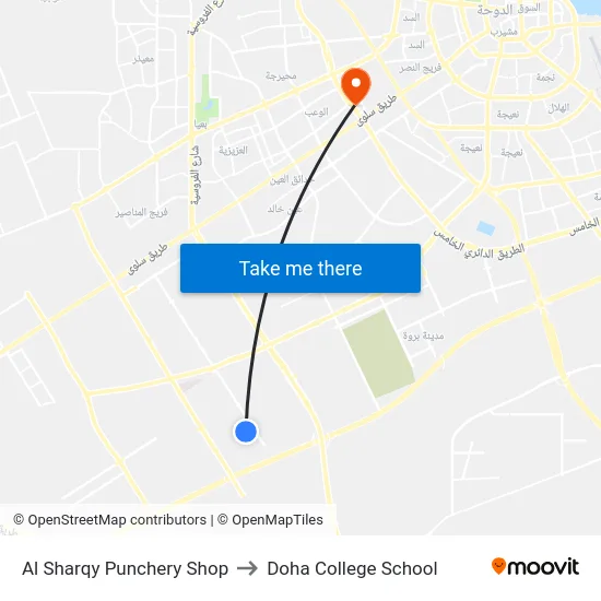 Al Sharqy Punchery Shop to Doha College School map