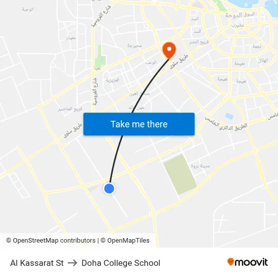 Al Kassarat St to Doha College School map