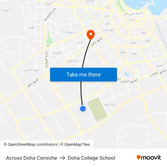 Across Doha Corniche to Doha College School map