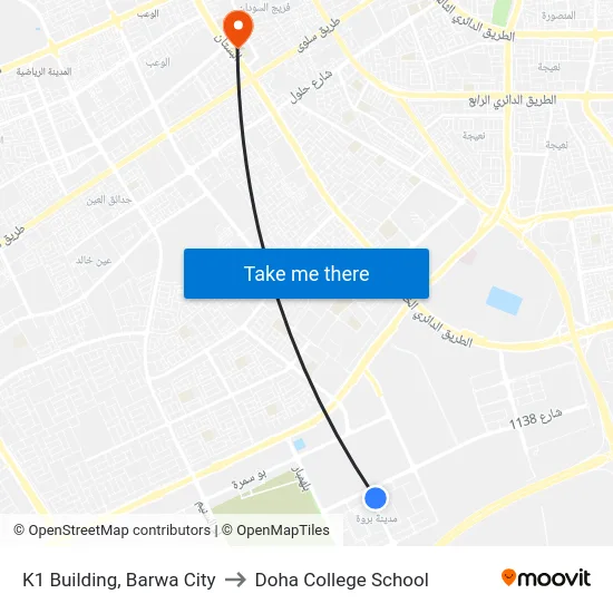 K1 Building, Barwa City to Doha College School map