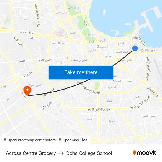 Across Centre Grocery to Doha College School map