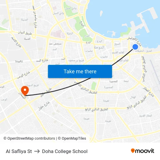 Al Safliya St to Doha College School map