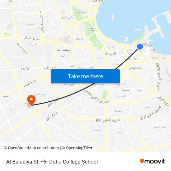 Al Baladiya St to Doha College School map