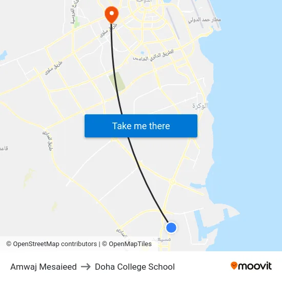 Amwaj Mesaieed to Doha College School map